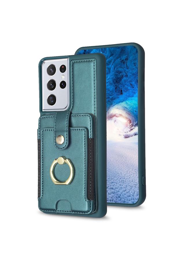 S-TOP Case For Samsung Galaxy S21 Ultra 5G BF27 Metal Ring Card Bag Holder Phone Case - Image 1