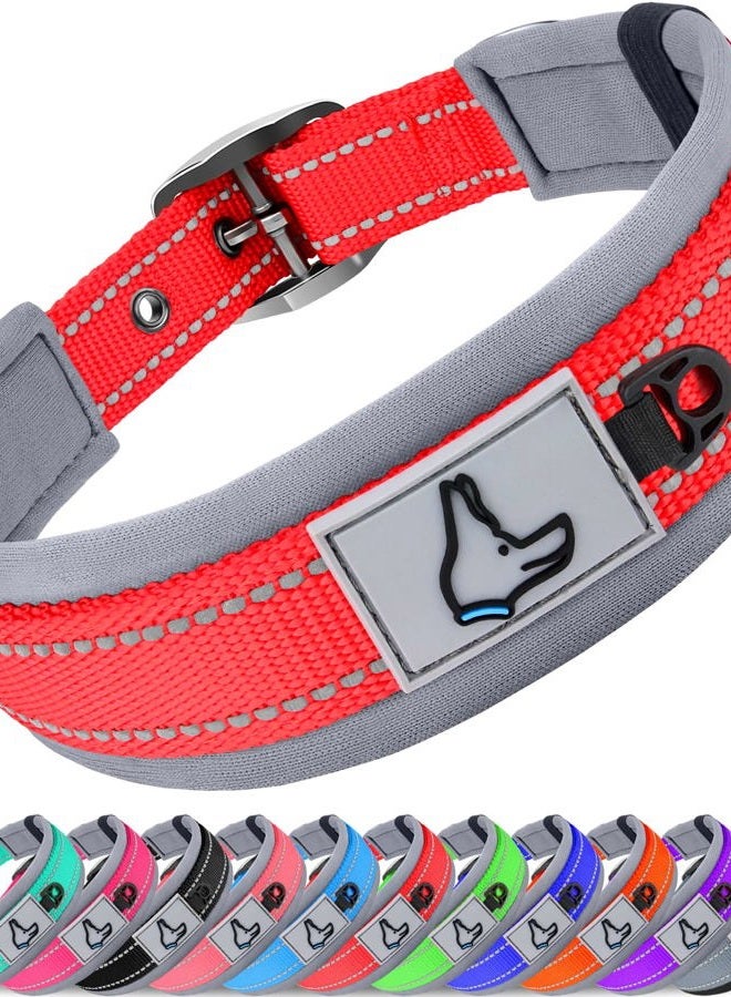 Joytale طوق للكلاب المتوسطة، مبطن بالنيوبرين وقابل للتعديل، طوق حيوانات أليفة عريض وقوي مع مشبك حزام معدني متين للمشي، أحمر، م - Image 1