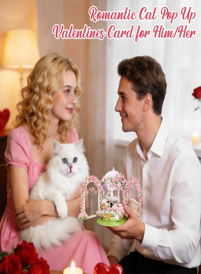 D4DREAM Pop Up Cat Valentines Card - Kittens in Romantic Rose Garden 3D Valentines Card for Her, Wife, Girlfriend Cat Lovers, Handmade Gift for Anniversary Valentine’s Day Gift - Image 2