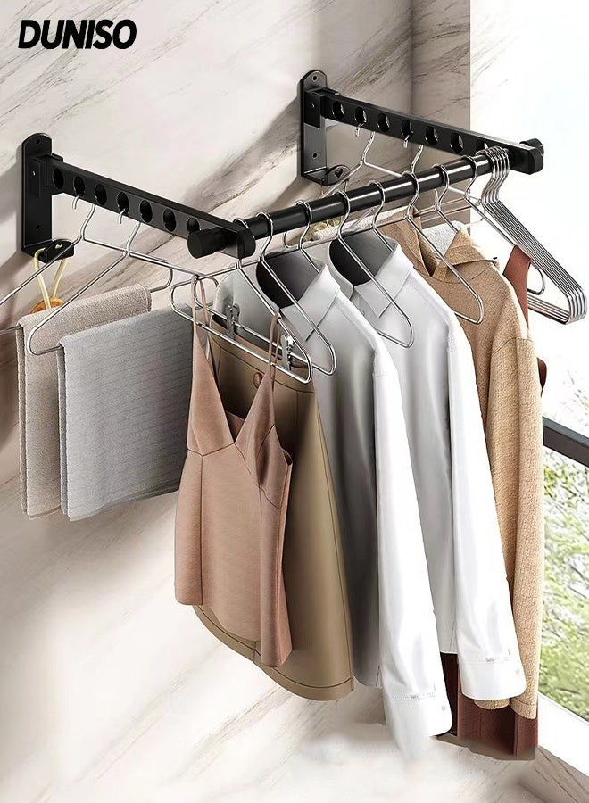 DUNISO Foldable Clothes Rack, Drying Rack Space Saving Clothing Hanging, Wall Mounted Closet Storage Organizer, Sturdy Hanging Dryer Rack, Clothes Hanger Rack for Door for Laundry, Bedroom, Washroom, Black - Image 1