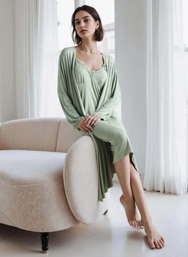 Splash FAV Lace Trim Slip Dress with Robe