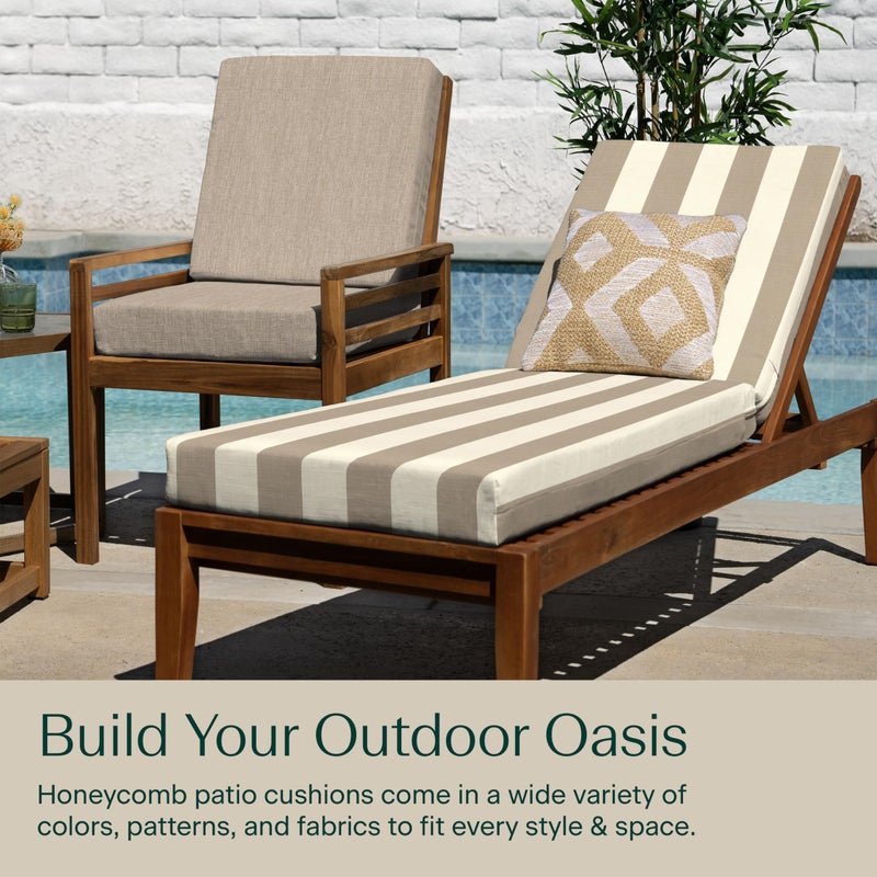 Honeycomb Outdoor Heritage Chaise 21.5 x 70, Cabana Stripe Tan Chaise Lounge Cushion with Removable Cover, for Patio Furniture - Image 3