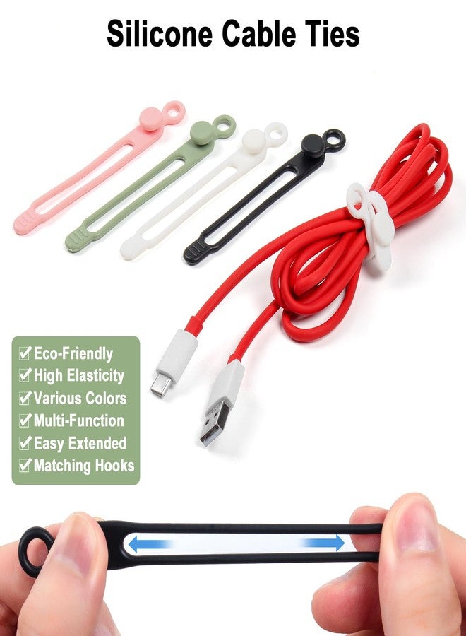 OneLeaf 48Pcs Cord Organizer Kit, Reusable Elastic Silicone Cable Ties, Strong Adhesive Cable Clips for Cable Management, Multipurpose Wire Management Kit for Bundling and Fastening Various Wires - Image 2