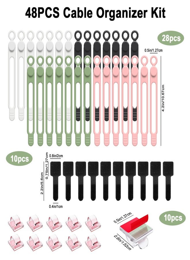 OneLeaf 48Pcs Cord Organizer Kit, Reusable Elastic Silicone Cable Ties, Strong Adhesive Cable Clips for Cable Management, Multipurpose Wire Management Kit for Bundling and Fastening Various Wires - Image 3
