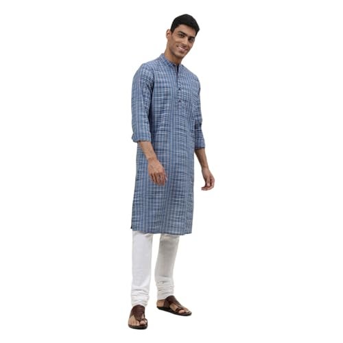 Fabindia Men's Cotton Striped Slim Kurta (1030811BLUE_Blue - Image 5