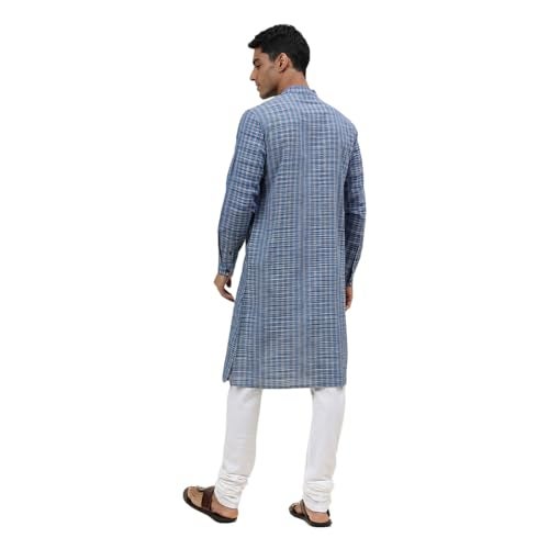 Fabindia Men's Cotton Striped Slim Kurta (1030811BLUE_Blue - Image 4