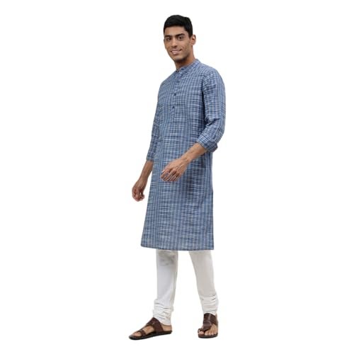 Fabindia Men's Cotton Striped Slim Kurta (1030811BLUE_Blue - Image 2