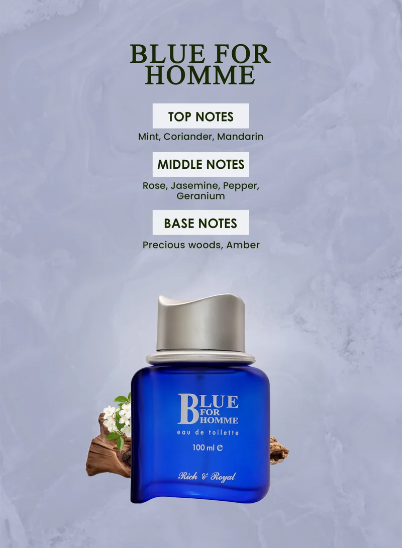 Mahabub Perfumes Mahabub Perfumes Blue For Homme 100ml | Perfume for Men | Fresh Woody with Mint, Mandarin, Rose, Jasmine, Precious Woods & Amber