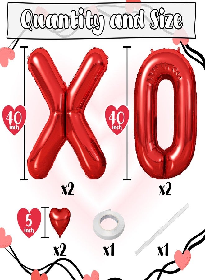 Togvu 40 Inch Large Red XOXO Balloons, XOXO Letters Foil Balloons with Red Heart Foil Balloons for Valentines Day Galentines Bridal Shower Wedding Bachelorette Romantic Special Night Party Decorations - Image 2