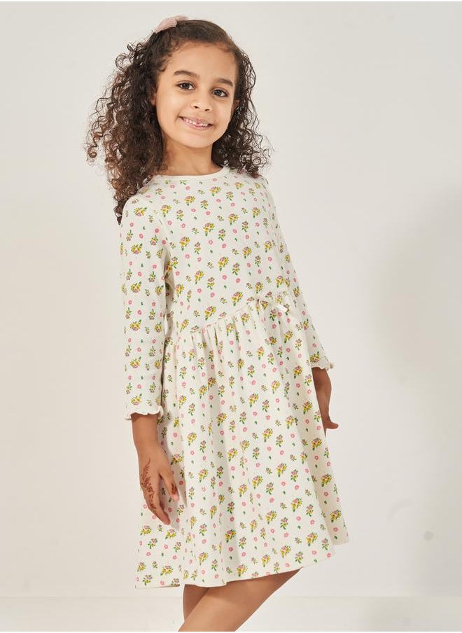 Styli All-Over Floral Print Rib Knit Knee Length Dress  - Image 2
