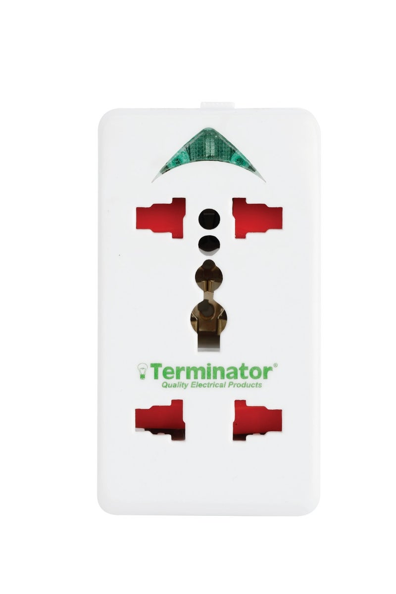 Terminator 2-Way 10A Universal Multi Plug Adapter | World Travel Adaptor with Dual Sockets for UK, US, EU, AU | Compact International Plug Converter - Image 1