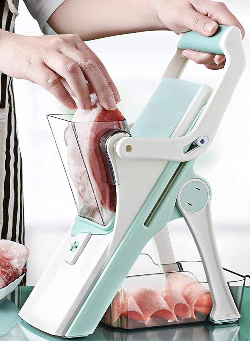 ISHWAZ Vegetable Cutter & Slicer with 5 Blades for Multiple Cutting Styles, Storage Tray, Ergonomic Handle & Non-Slip Base - Image 4