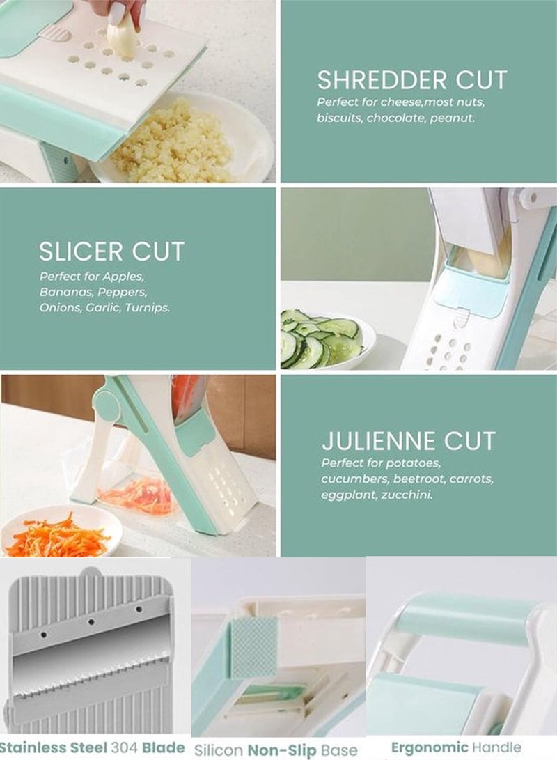 ISHWAZ Vegetable Cutter & Slicer with 5 Blades for Multiple Cutting Styles, Storage Tray, Ergonomic Handle & Non-Slip Base - Image 5