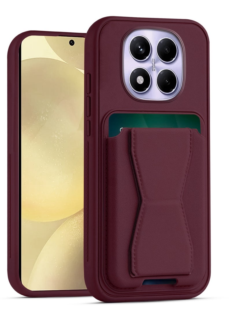 جراب خلفي من الجلد مع محفظة بطاقات قابل للطي ومضاد للصدمات متوافق مع شاومي ريدمي Note 14 Pro 4G/5G (أحمر نبيذي)