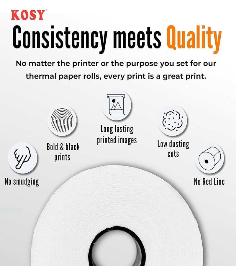 KOSY 80mm (3 Inch) BPA-Free Thermal Paper Rolls for POS Machine | Pack Of 72 | 3 Inch Receipt Paper Roll Compatible with Mini Thermal Printer & POS Machine, EDC Machine, Cash Register, ATM & More - Image 5