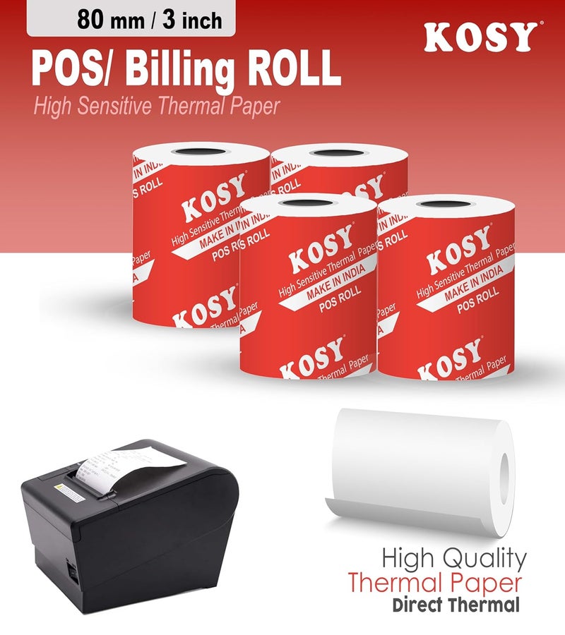 KOSY 80mm (3 Inch) BPA-Free Thermal Paper Rolls for POS Machine | Pack Of 72 | 3 Inch Receipt Paper Roll Compatible with Mini Thermal Printer & POS Machine, EDC Machine, Cash Register, ATM & More - Image 2