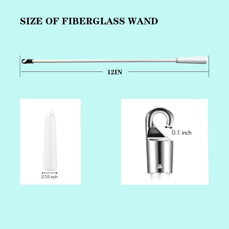 YCUHEN 2Pcs Blinds Wand 12Inch Long White Vertical Window Blind Tilt Wand Fiberglass Blind Wand Replacement Parts with Hook and Handle for Windows Curtain Door - Image 3