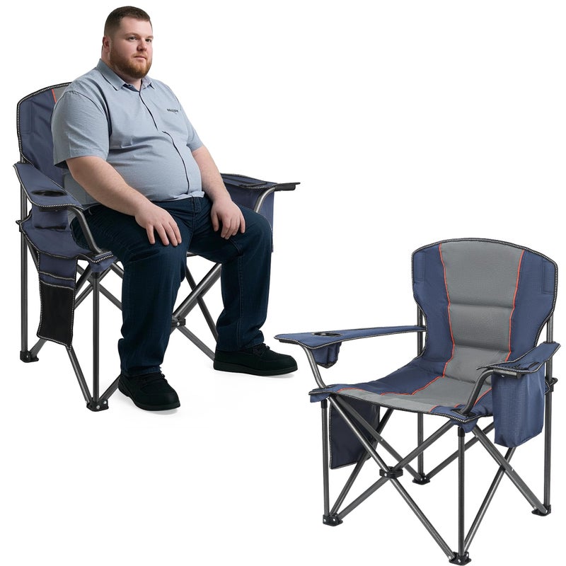 WEIDIORME 2 Pack Heavy Duty Oversized Camping Chair for Adults 400lbs w/Lumbar Support - Folding Chairs with Side Pocket, Cup Holder & Cooler Bag for Beach, Fishing, Lawn, Backyard Navy Blue - Image 1