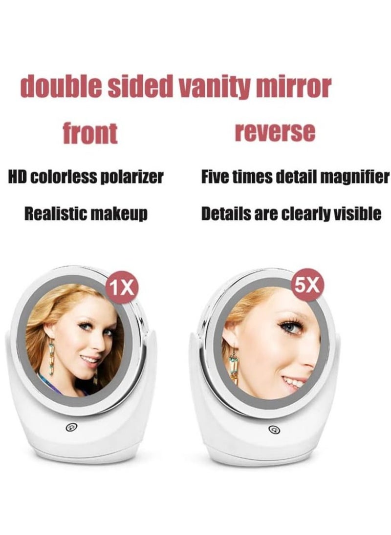 Generic - Makeup Mirror with LED Lights 5x Magnifying Lighted Desktop Vanity Mirror 360 Degree Rotating Arm Double Sided Vanity Mirror Touch Screen Switch Mirror with Smart Fill Light for Vanity and Travel - Image 1