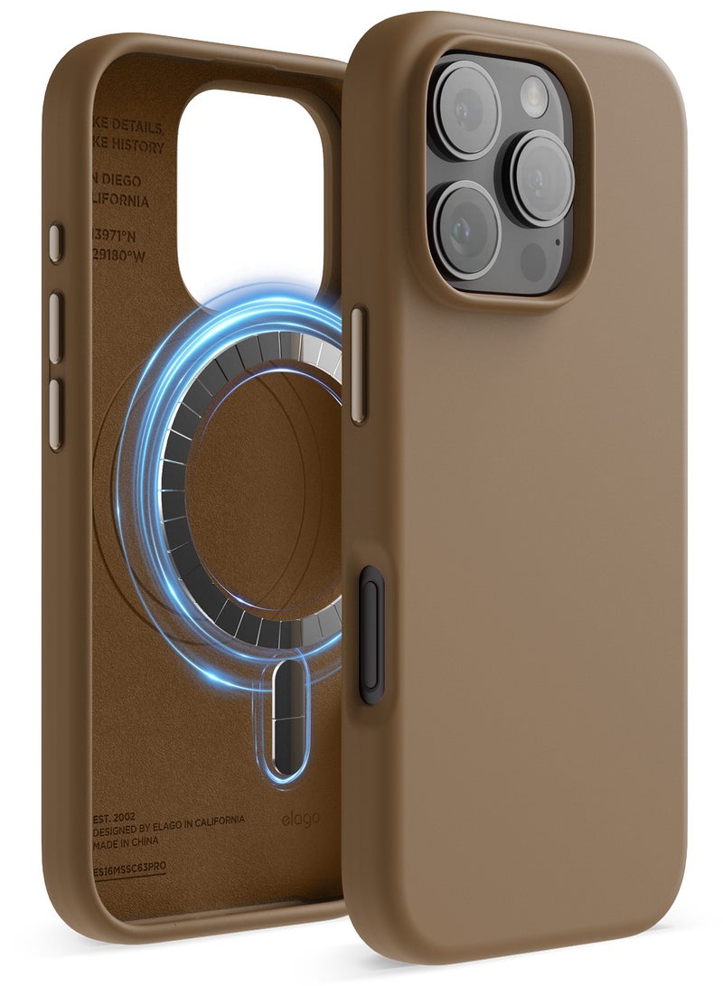 Elago Magnetic Liquid Silicone for iPhone 16 PRO Case Cover Compatible with MagSafe Shockproof - Brown - Image 1