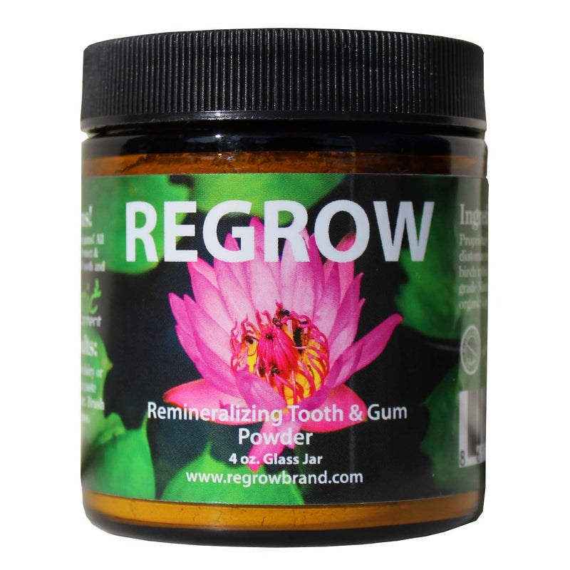 REGROW Remineralizing Tooth Powder Whiter Teeth Naturally Cleans Heals Protects Stop Sensitive Teeth and Gums All Natural 4oz Glass Jar