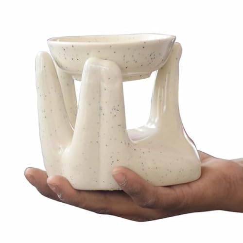Pure Source India Ceramic Hand Type Oil Burner Diffuser for Home, Office, with 1 Tea Light Candle, Made by Porcelain (Dotted White) - Image 5