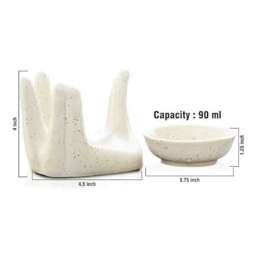 Pure Source India Ceramic Hand Type Oil Burner Diffuser for Home, Office, with 1 Tea Light Candle, Made by Porcelain (Dotted White) - Image 3