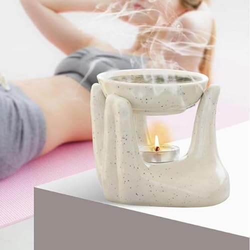 Pure Source India Ceramic Hand Type Oil Burner Diffuser for Home, Office, with 1 Tea Light Candle, Made by Porcelain (Dotted White) - Image 2