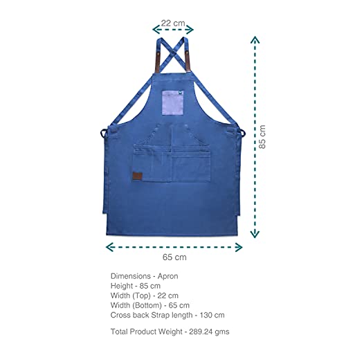 VAYA Haute Apron Set, Includes Chef Apron, Pot Holder & 2 Oven Mitts, Washable Cotton With Front Pocket & Adjustable Ties, Heat-Resistant Padded Gloves, Free Size, Navy - Image 3