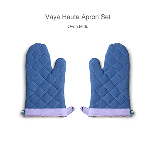 VAYA Haute Apron Set, Includes Chef Apron, Pot Holder & 2 Oven Mitts, Washable Cotton With Front Pocket & Adjustable Ties, Heat-Resistant Padded Gloves, Free Size, Navy - Image 5