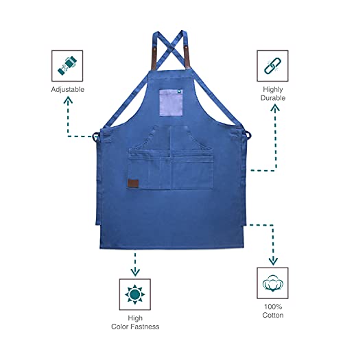 VAYA Haute Apron Set, Includes Chef Apron, Pot Holder & 2 Oven Mitts, Washable Cotton With Front Pocket & Adjustable Ties, Heat-Resistant Padded Gloves, Free Size, Navy - Image 2