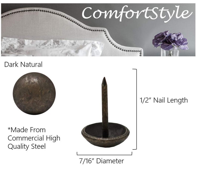 ComfortStyle Premium Upholstery Tacks, Nailhead Decorative Trim for Furniture, 7/16-inch Diameter (100, Dark Natural) - Image 2