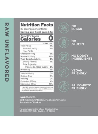 LMNT إلكتروليتات خالية من السكر - ملح غير منكه خام | مزيج مشروبات | 30 حبة - view 2