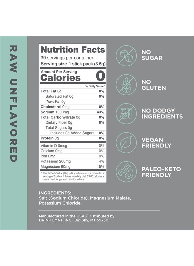 Elemental Labs LMNT Zero Sugar Electrolytes - Raw Unflavored Salt | Drink Mix | 30-Count  - Image 2