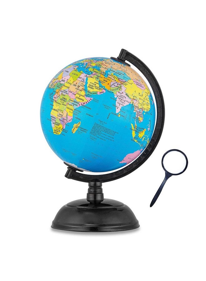 Magicwand Metal & Board Political Educational Laminated Rotating World Globe with Metal Base (5' Globe Black Metal with Magnifier)