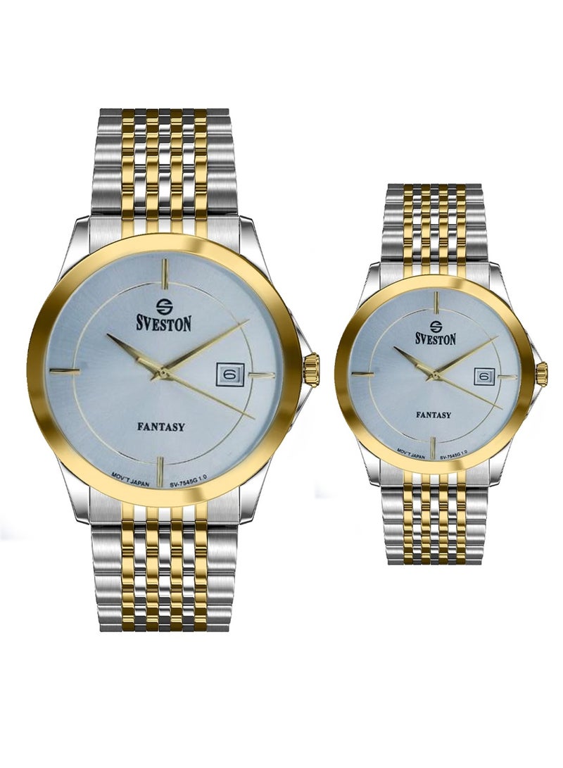 Sveston Fantasy Analog Quartz Silver Dial Stainless Steel Couple Set Watch SV 7545  - Image 1