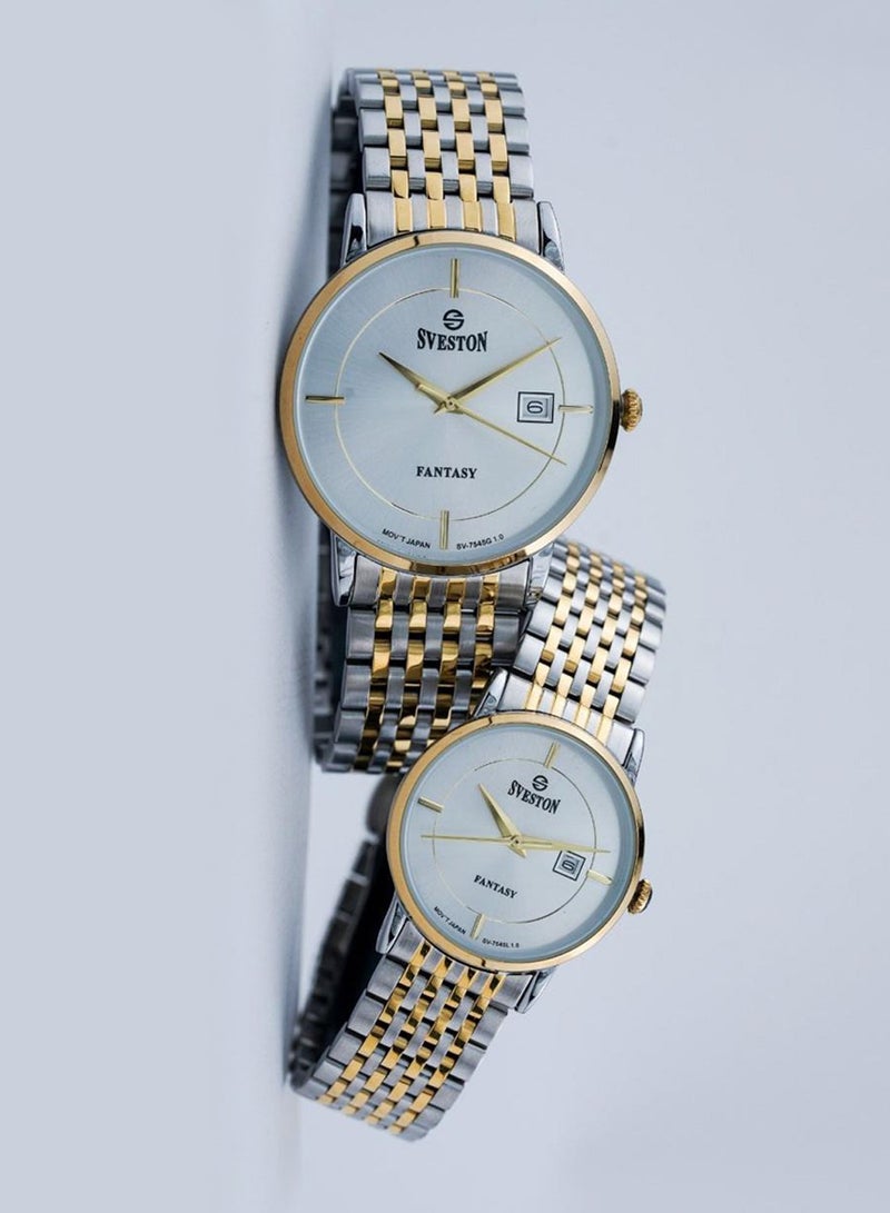 Sveston Fantasy Analog Quartz Silver Dial Stainless Steel Couple Set Watch SV 7545  - Image 3