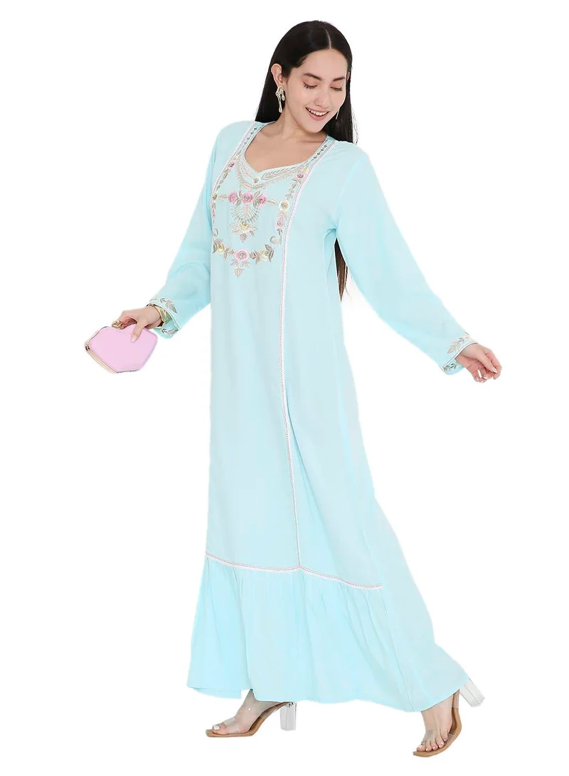 HANA & SARA VIBRANT COLOUR UNIQUE THREAD EMBROIDERY MODEST ARABIC FARASHA KAFTAN JALABIYA DRESS