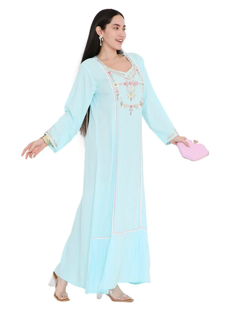 HANA & SARA VIBRANT COLOUR UNIQUE THREAD EMBROIDERY MODEST ARABIC FARASHA KAFTAN JALABIYA DRESS