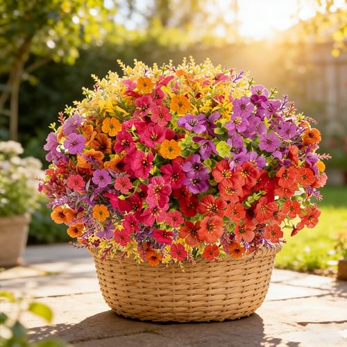 DealBeta Artificial Flowers Faux Plants Outdoor 18 Bundles Plastic Faux Flower with Eucalyptus Leaves Lavender UV Resistant Silk Fake Flower for Indoor Outside Garden Home Decor - Image 1