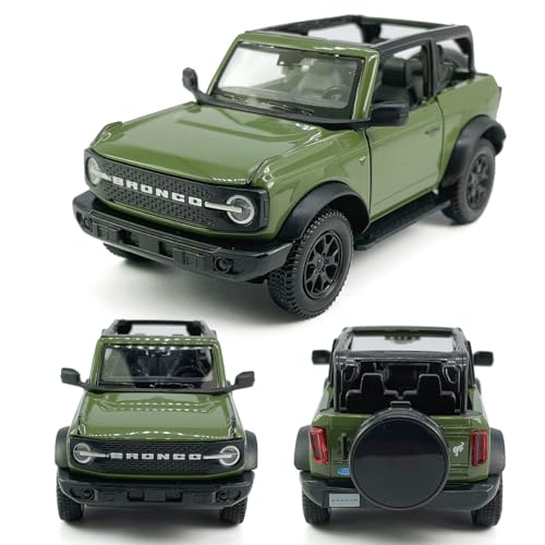 Metanyl 2-Door Convertible Bronco Badlands Model Car 1/36 Scale Diecast Toy Cars Metal Alloy Children’s Vehicles, Pull Back Doors Open, Black Rim, Mens Collection, Kids Toys for Boys Gifts, Cake Topper, green - Image 3