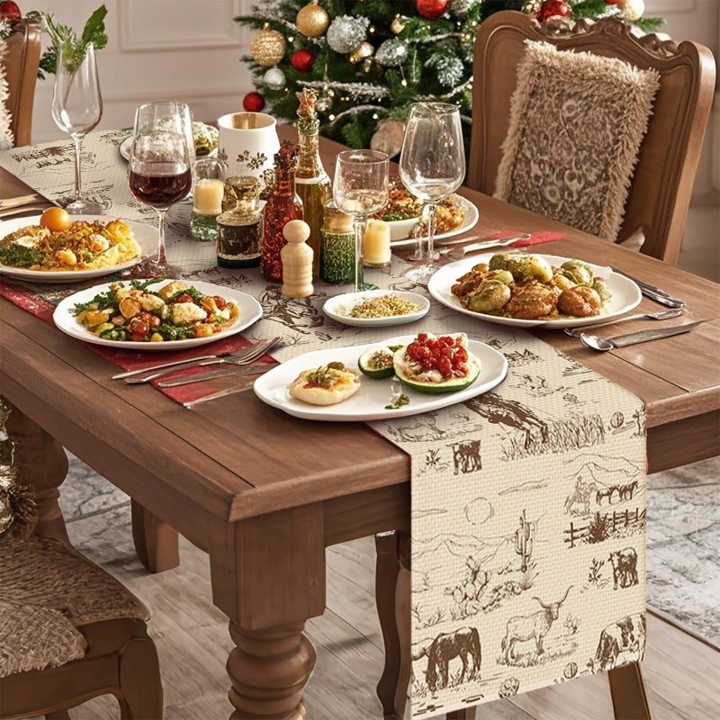 Worltoldb Cowboy Farm Table Runner Seasonal Spring Fall Kitchen Dining Linen Table Decoration for Indoor Outdoor Home Party Dinner 13x72 Inch - Image 3