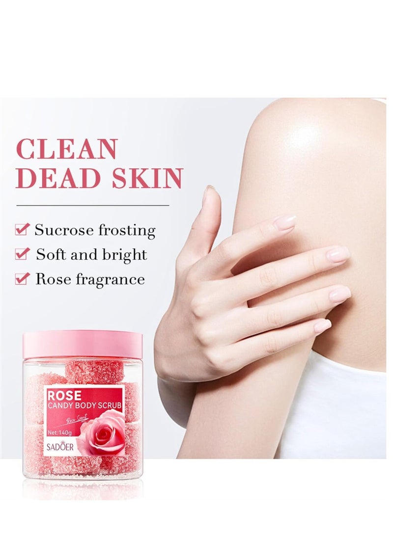 SADOER Rose Body Scrub, Sugar Scrub Exfoliator with Organic Shea Butter for Soft, Smooth Skin â Exfoliating Body Scrub for Face, Hands, Arms, Legs & Feet â Rose Foot Scrub Gift Set for Women (140g) - Image 2