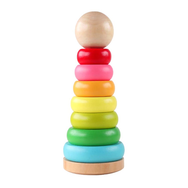 GEMEM Stacking Rings Toy Wooden Rainbow Stacker Toddler Learning Toys for 18 Months 2 Year Old Baby Boys Girls Non-Toxic - Image 1