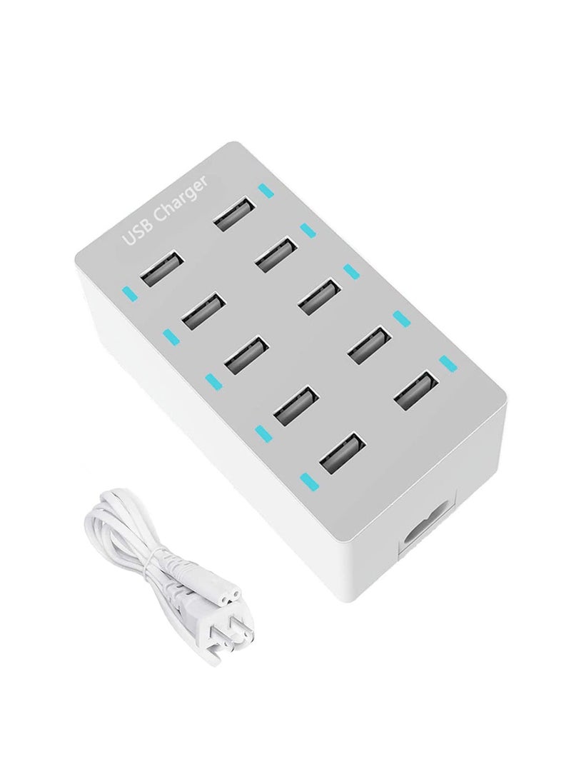 SYOSI 10 Port 50W USB Charging Station, USB Charger Hub with Rapid Charging Safety Auto Detect, Family Device Organizer, Smart USB Ports for iPhones, iPads, Samsung, Google, Tablet - Image 1
