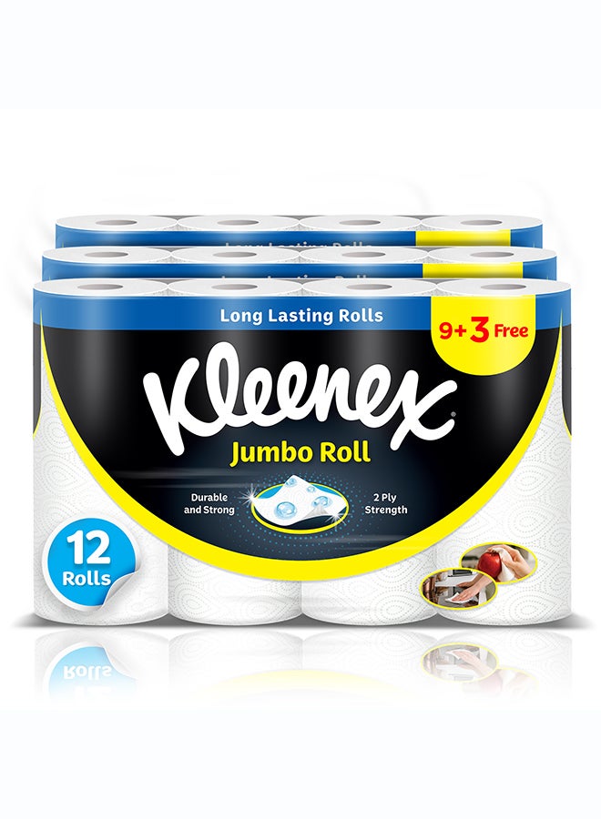 Kleenex مناديل مطبخ كلينكس متعددة الاستخدام، 2 طبقة، 12 لفة × 90 ورقة، مناديل ماصة لجميع الأسطح - Image 1