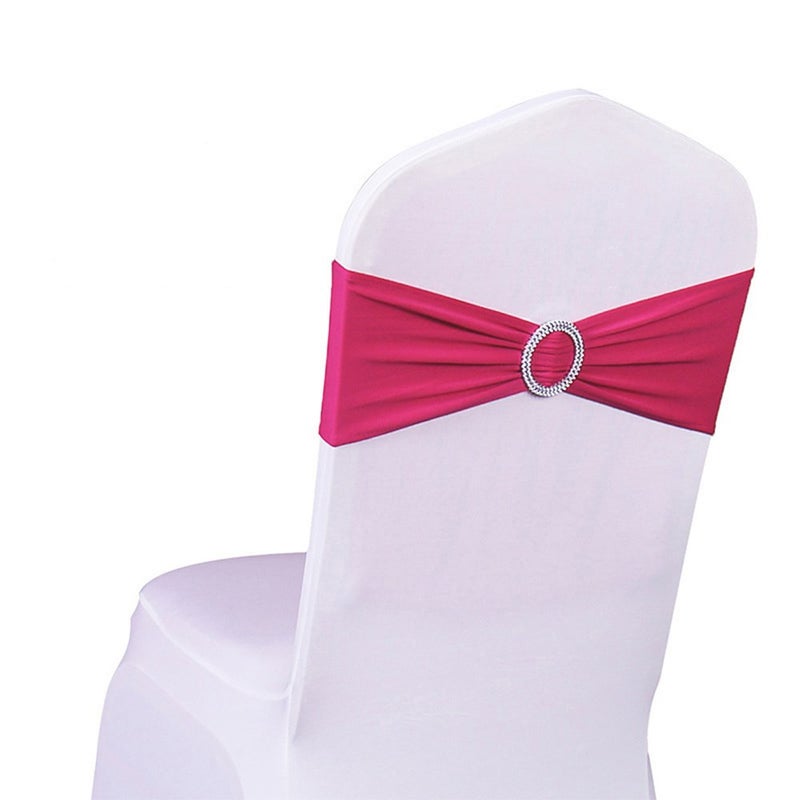 SINSSOWL Pack of 50 Spandex Hot Pink Chair Sashes for Wedding Fuchsia Chair Bows Sashes Bands Buckles Fitting Birthday Party Events Bridal Baby Shower Decoration