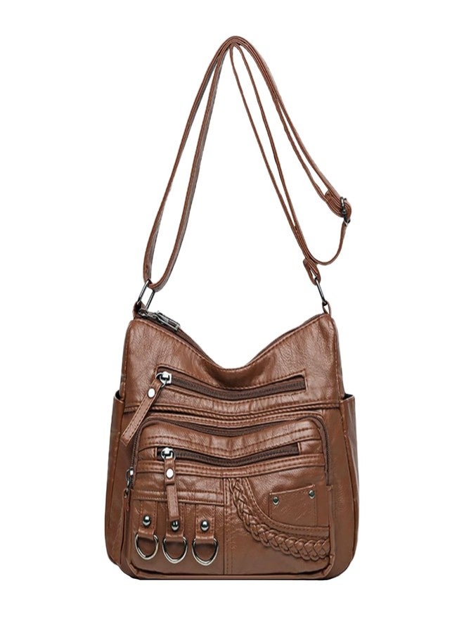 LassZone Womens Leather Handbag Multi-Pocket Crossbody Bag Waterproof Hobo Shoulder Bag with Adjustable Shoulder Strap - Image 1