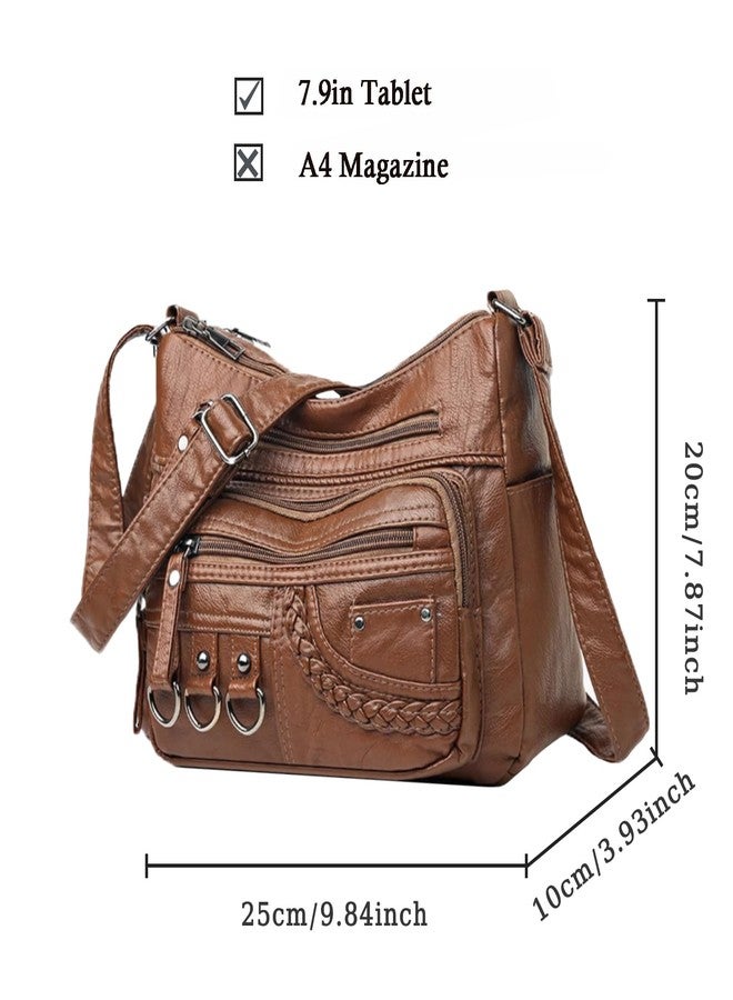 LassZone Womens Leather Handbag Multi-Pocket Crossbody Bag Waterproof Hobo Shoulder Bag with Adjustable Shoulder Strap - Image 3