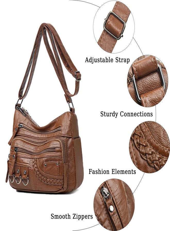 LassZone Womens Leather Handbag Multi-Pocket Crossbody Bag Waterproof Hobo Shoulder Bag with Adjustable Shoulder Strap - Image 4